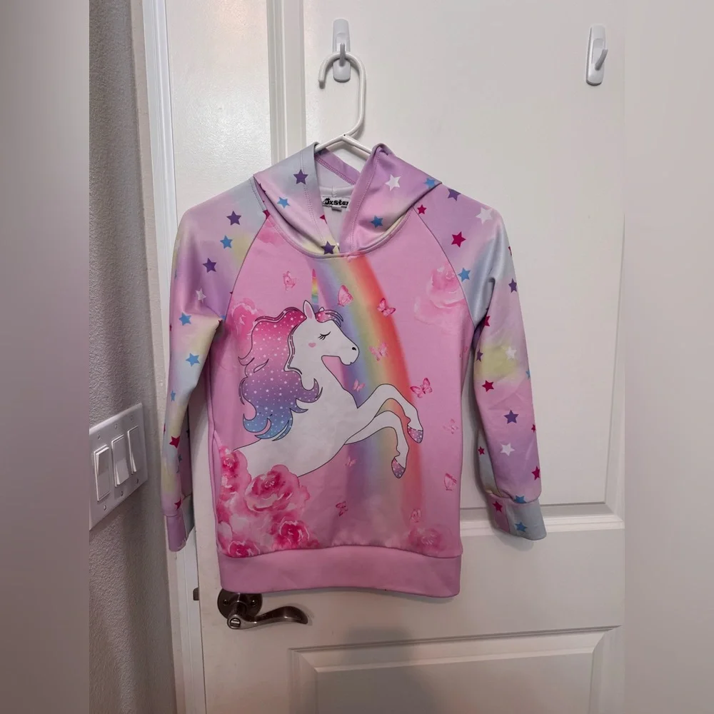 JXstar Girls Pink Unicorn Girls Hoodie Size 8-9Y